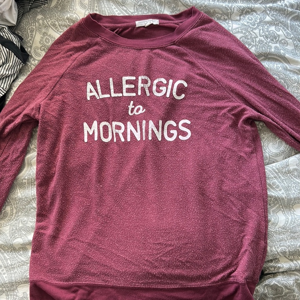 Maroon sweater allergic to mornings